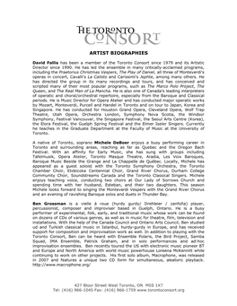 Toronto Consort Artist Biographies