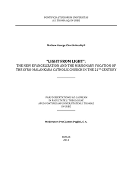 “Light from Light”: the New Evangelization and the Missionary Vocation of the Syro-Malankara Catholic Church in the 21St Century