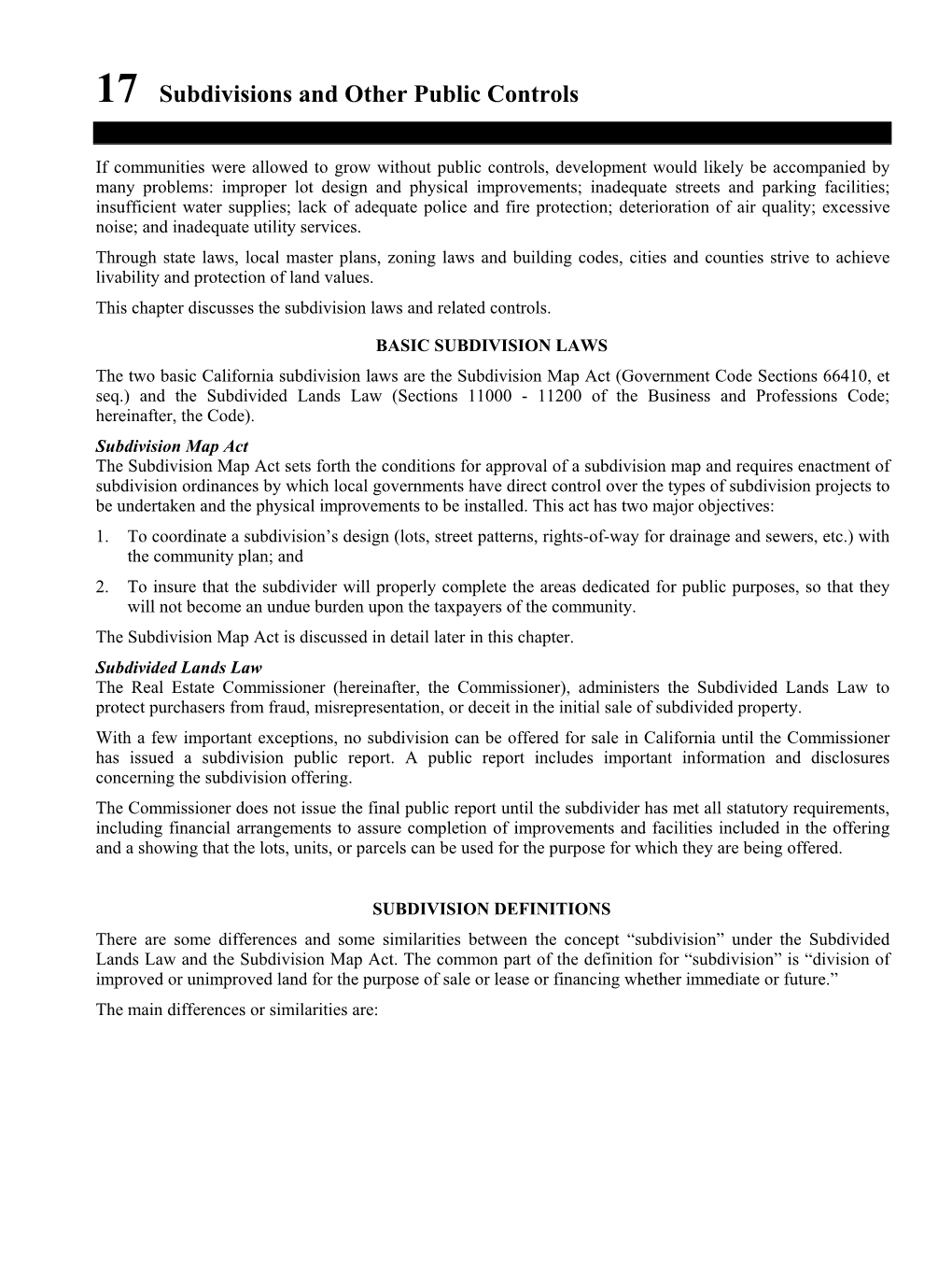 17. Subdivisions and Other Public Controls