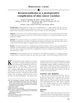 Keratoacanthoma As a Postoperative Complication of Skin Cancer Excision