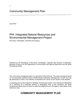 Integrated Natural Resources and Environmental Management Project Bun-Ayan, Camatagan, Capinitan and Supang