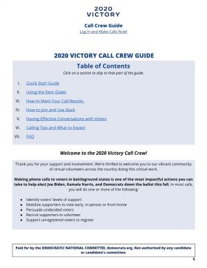 ​2020 VICTORY CALL CREW GUIDE Table of Contents Click on a Section to Skip to That Part of the Guide