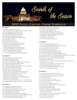 2019 State Capitol Choir Schedule