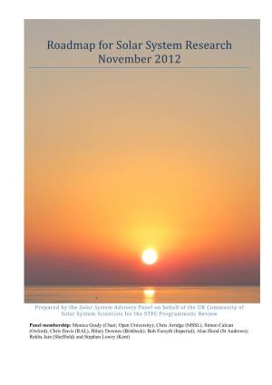 Roadmap for Solar System Science November 6, 2012