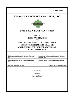 Unit Train Tariff Evwr 5000