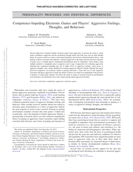 Competence-Impeding Electronic Games and Players' Aggressive Feelings, Thoughts, and Behaviors