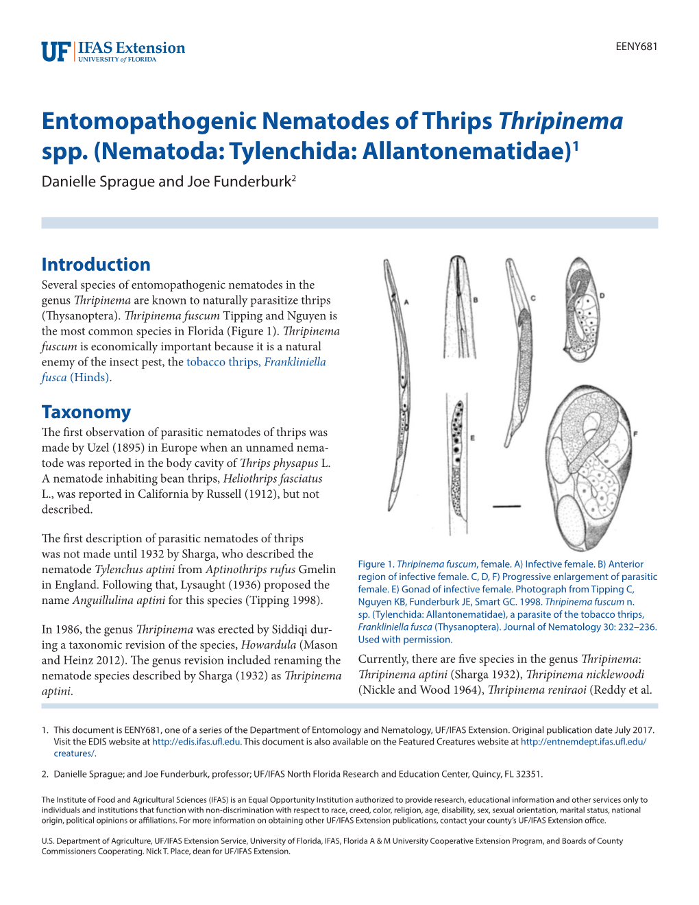 Nematoda: Tylenchida: Allantonematidae)1 Danielle Sprague and Joe Funderburk2