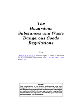 Hazardous Substances and Waste Dangerous Goods Regulations