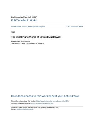 The Short Piano Works of Edward Macdowell