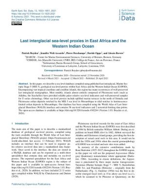 Last Interglacial Sea-Level Proxies in East Africa and the Western Indian Ocean