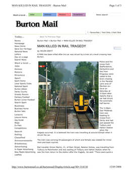 MAN KILLED in RAIL TRAGEDY - Burton Mail Page 1 of 3