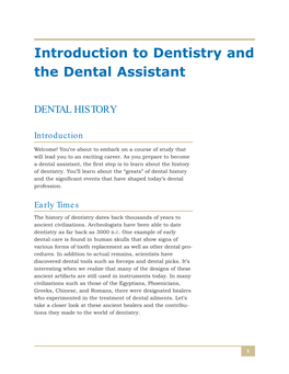 Introduction to Dentistry and the Dental Assistant