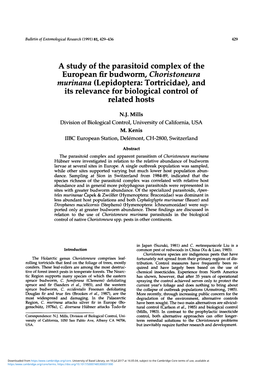 A Study of the Parasitoid Complex of the European Fir Budworm