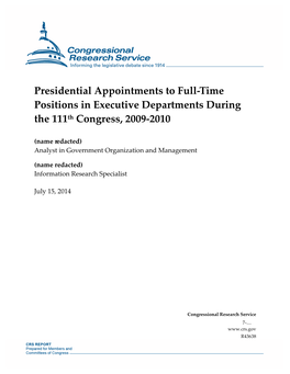 Presidential Appointments to Full-Time Positions in Executive Departments During the 111Th Congress, 2009-2010