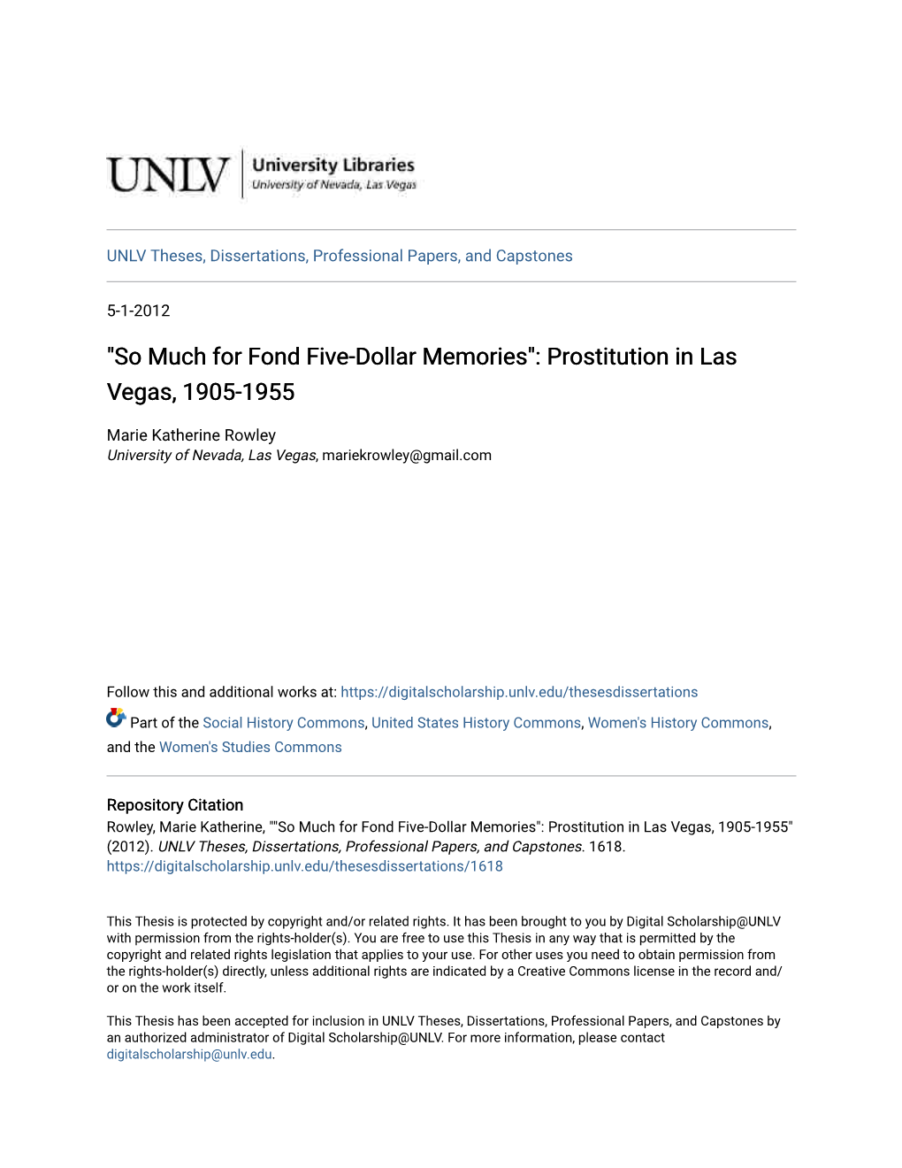 Prostitution in Las Vegas, 1905-1955