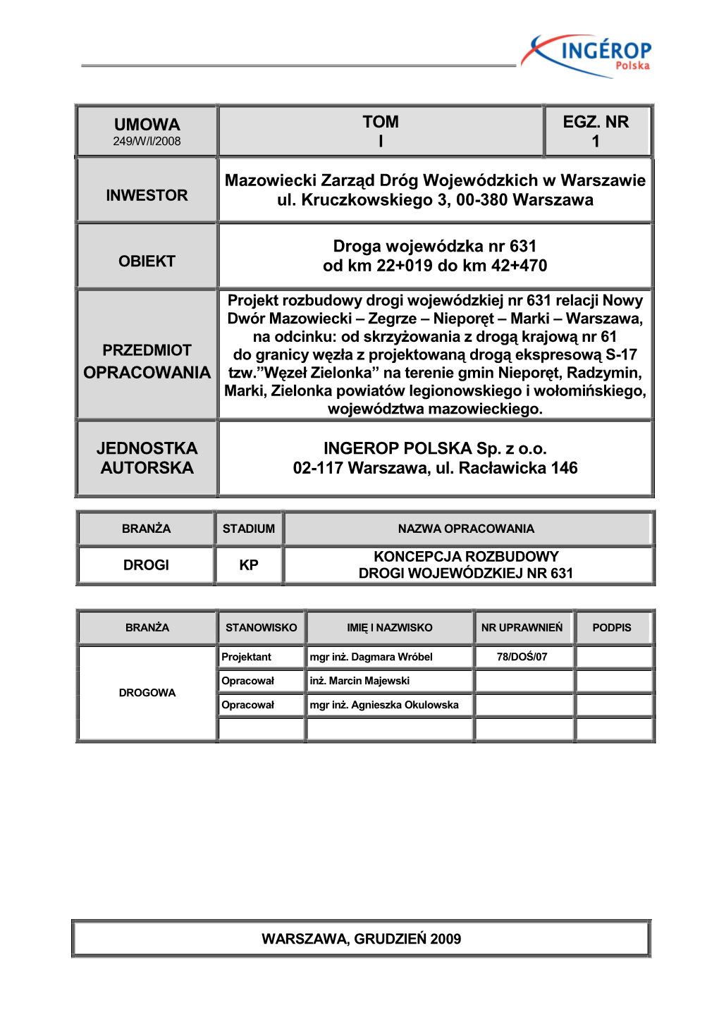 UMOWA TOM I EGZ. NR 1 Mazowiecki Zarząd Dróg