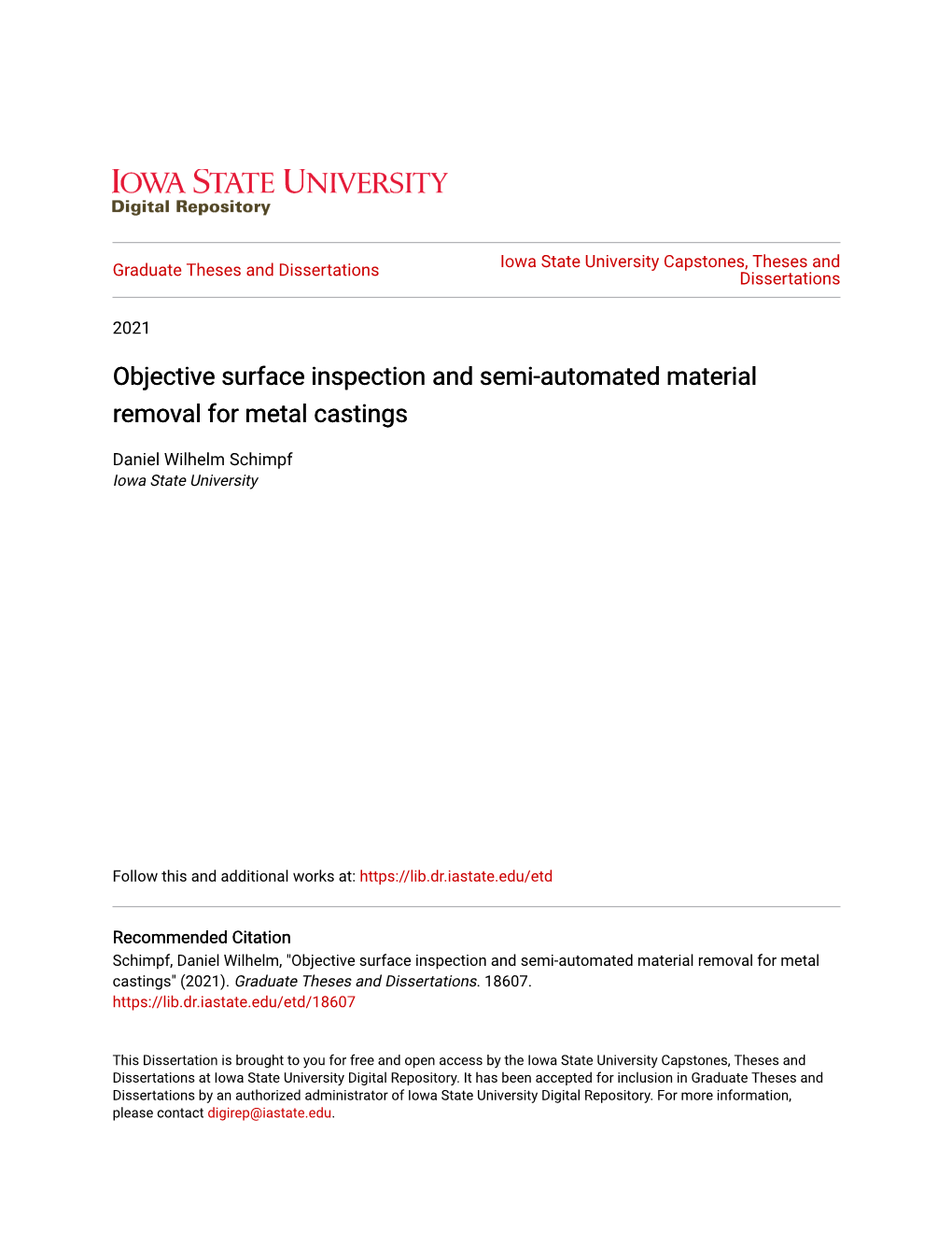 Objective Surface Inspection and Semi-Automated Material Removal for Metal Castings