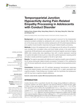 Temporoparietal Junction Hypoactivity During Pain-Related Empathy Processing in Adolescents with Conduct Disorder