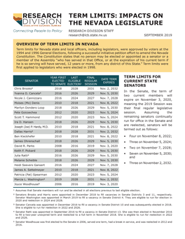 TERM LIMITS: IMPACTS on the NEVADA LEGISLATURE RESEARCH DIVISION STAFF Research@Lcb.State.Nv.Us SEPTEMBER 2019