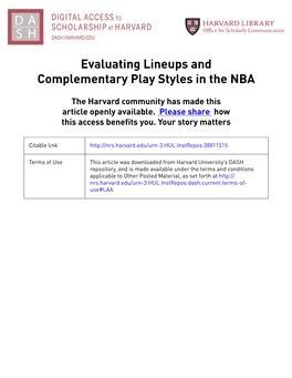 Evaluating Lineups and Complementary Play Styles in the NBA