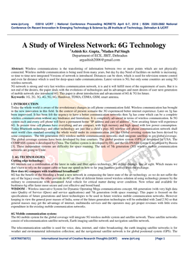 A Study of Wireless Network: 6G Technology 1Ashish Kr