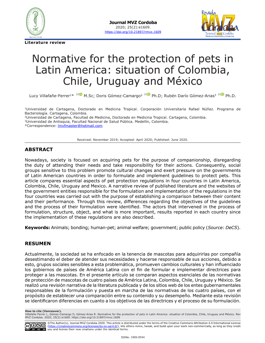 Normative for the Protection of Pets in Latin America: Situation of Colombia, Chile, Uruguay and México