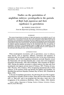 Studies on the Gastrulation of Amphibian Embryos: Pseudopodia in the Gastrula of Bufo Bufo Japonicus and Their Significance to Gastrulation