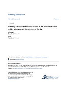 Scanning Electron Microscopic Studies of the Palatine Mucosa and Its Microvascular Architecture in the Rat