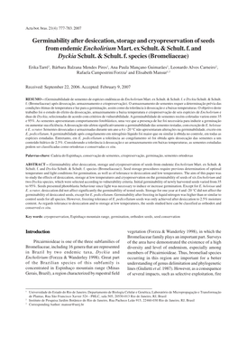 Germinability After Desiccation, Storage and Cryopreservation of Seeds from Endemic Encholirium Mart