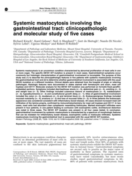 Systemic Mastocytosis Involving the Gastrointestinal Tract: Clinicopathologic and Molecular Study of Five Cases