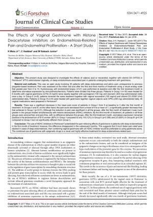 The Effects of Vaginal Gestrinone with Histone Deacetylase Inhibitors on Endometriosis-Related Pain and Endometrial Proliferation-A Short Study