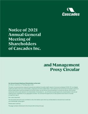 And Management Proxy Circular Notice of 2021 Annual General Meeting of Shareholders of Cascades Inc