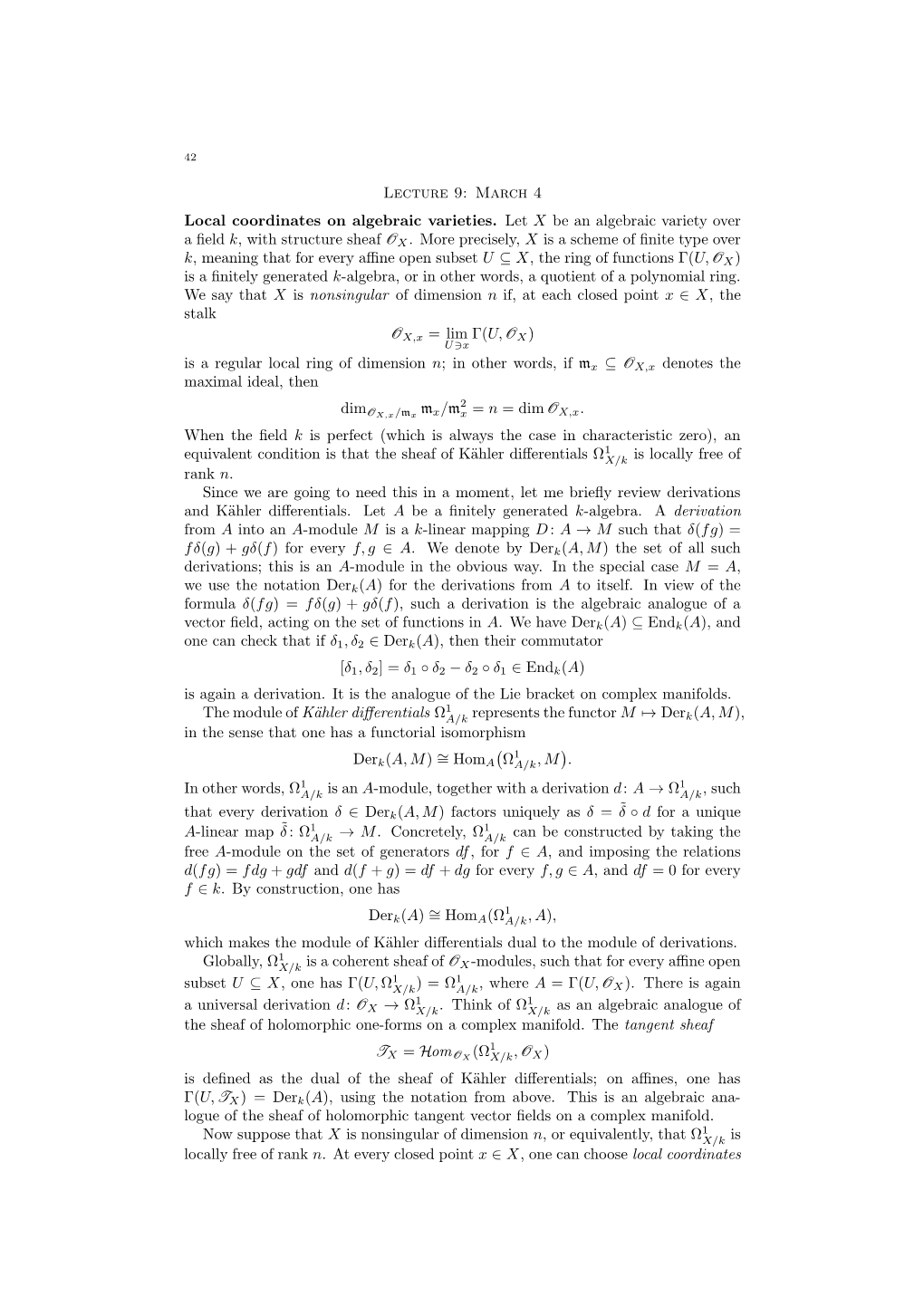 Lecture 9: March 4 Local Coordinates on Algebraic Varieties