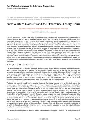 New Warfare Domains and the Deterrence Theory Crisis Written by Rizwana Abbasi