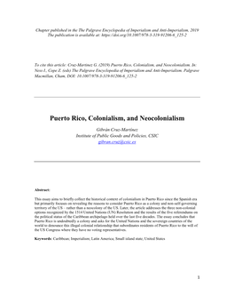 Puerto Rico, Colonialism, and Neocolonialism