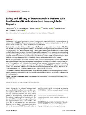 Safety and Efficacy of Daratumumab in Patients with Proliferative GN