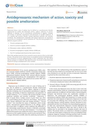 Antidepressants: Mechanism of Action, Toxicity and Possible Amelioration