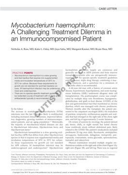 Mycobacterium Haemophilum: a Challenging Treatment Dilemma in an Immunocompromised Patient