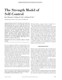 The Strength Model of Self-Control Roy F