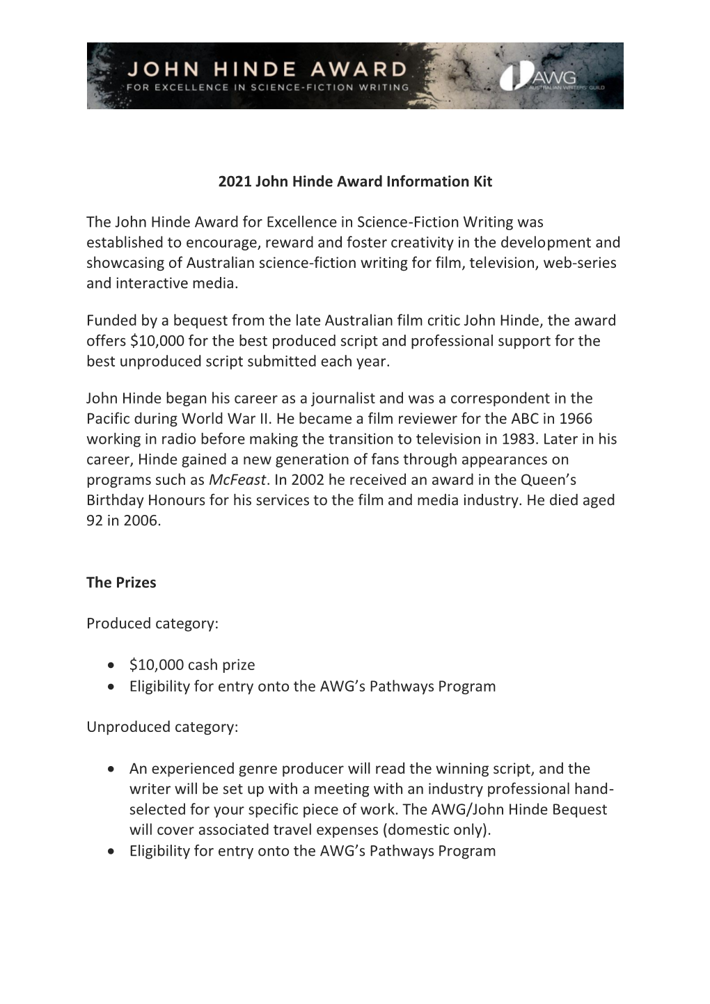 2021 John Hinde Award Information Kit .Pdf