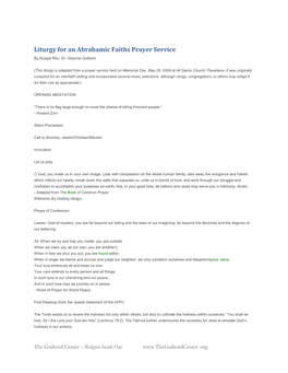 Liturgy for an Abrahamic Faiths Prayer Service by Liturgist Rev