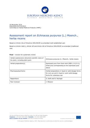 Assessment Report on Echinacea Purpurea (L.) Moench., Herba Recens