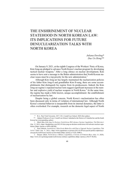 The Enshrinement of Nuclear Statehood in North Korean Law: Its Implications for Future Denuclearization Talks with North Korea