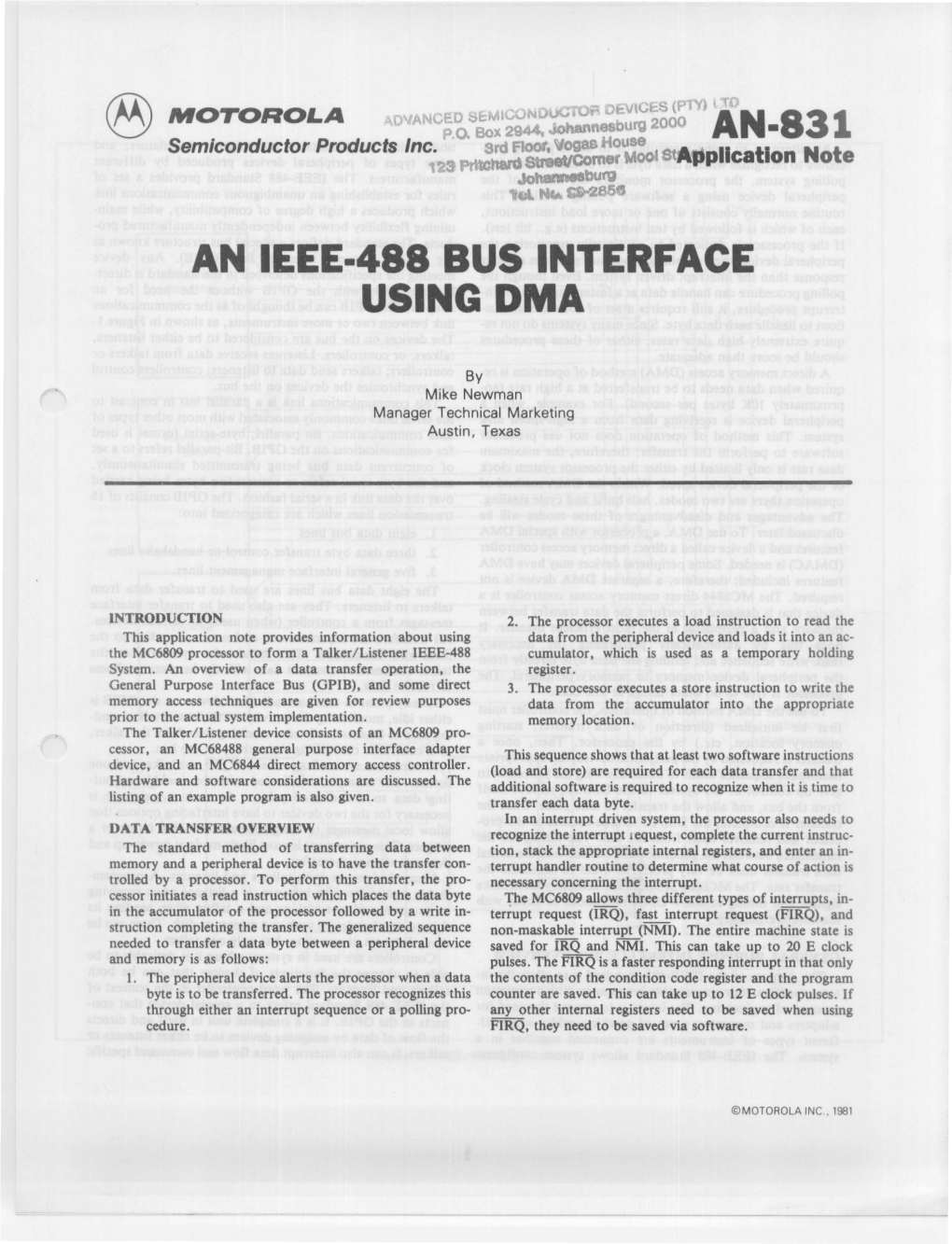 An Ieee·488 Bus Interface Using Dma