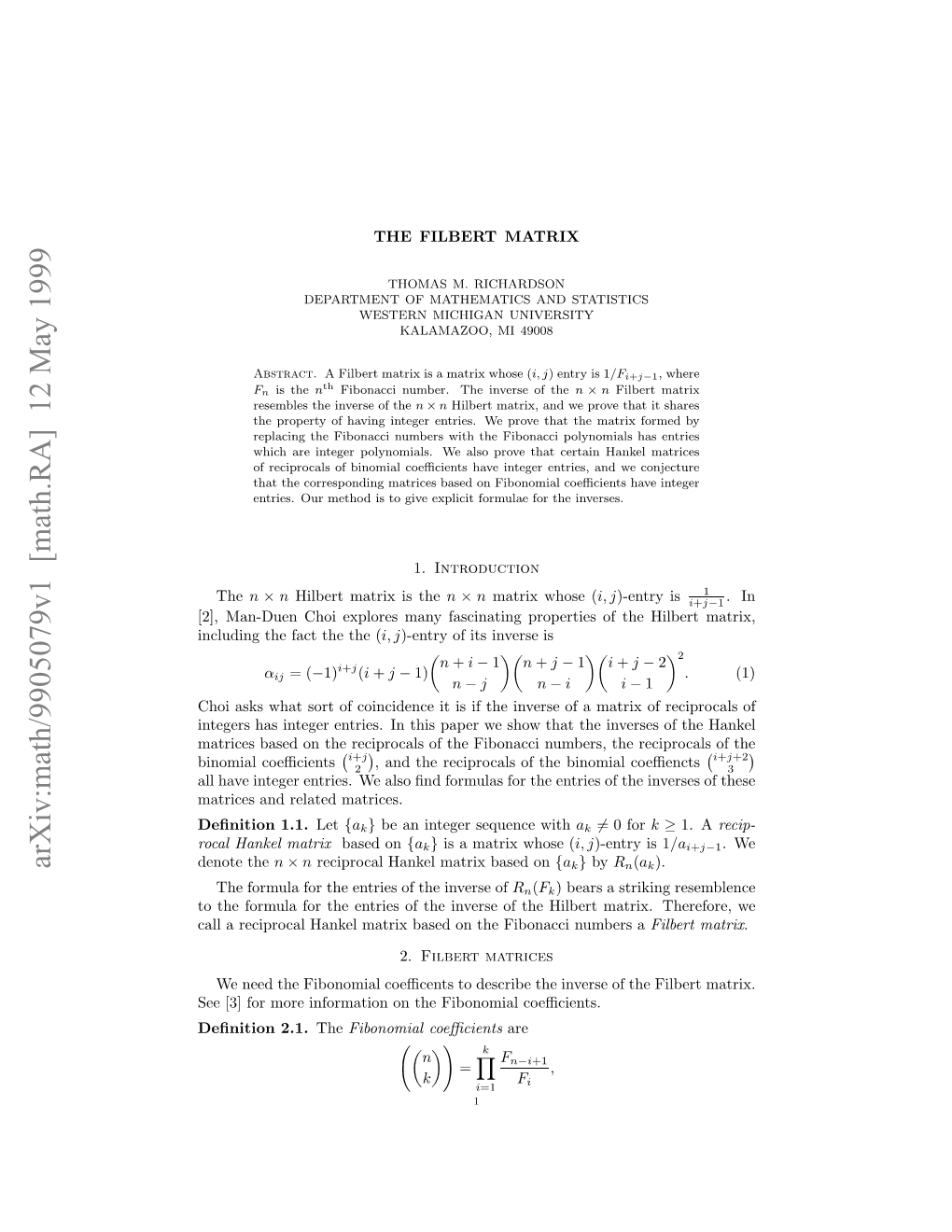 Arxiv:Math/9905079V1 [Math.RA] 12 May 1999 Ento 1.1