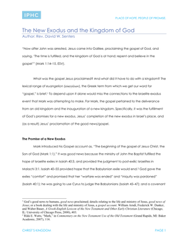 The New Exodus and the Kingdom of God Author: Rev