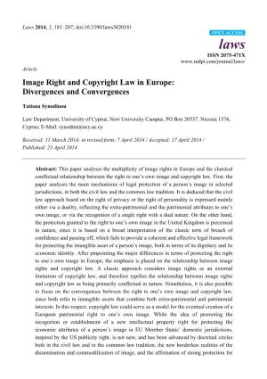 Image Right and Copyright Law in Europe: Divergences and Convergences