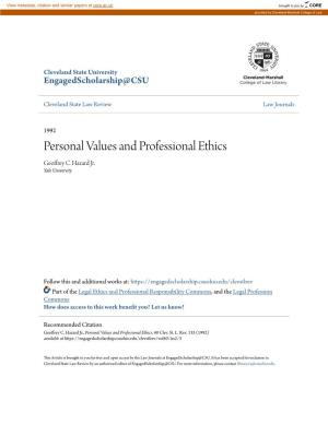 Personal Values and Professional Ethics Geoffrey C