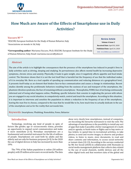 Vaccaro M. How Much Are Aware of the Effects of Smartphone Use in Daily Activities?. Ergonomics Int J 2020, 4(2): 000233