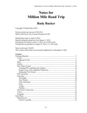 Notes for Million Mile Road Trip, December 5, 2016